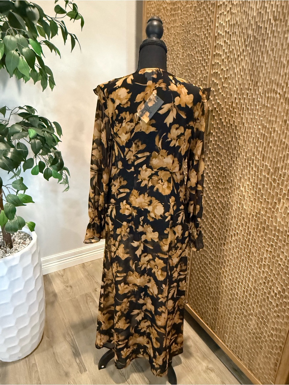 NWT A New Day Sheer Black & Mustard Floral Long Sleeve Maxi Dress Women’s Small - Picture 5 of 11